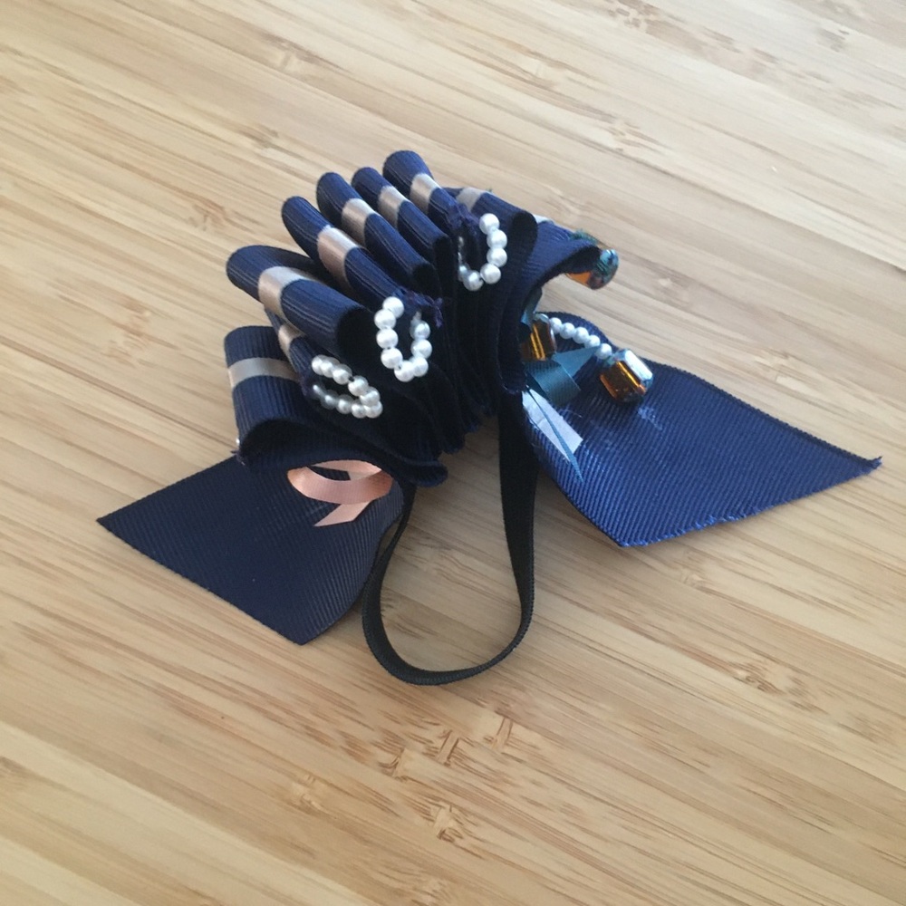Embellished Ribbon Hair Ponytail Bun Tie Wristband | Hand Sewn